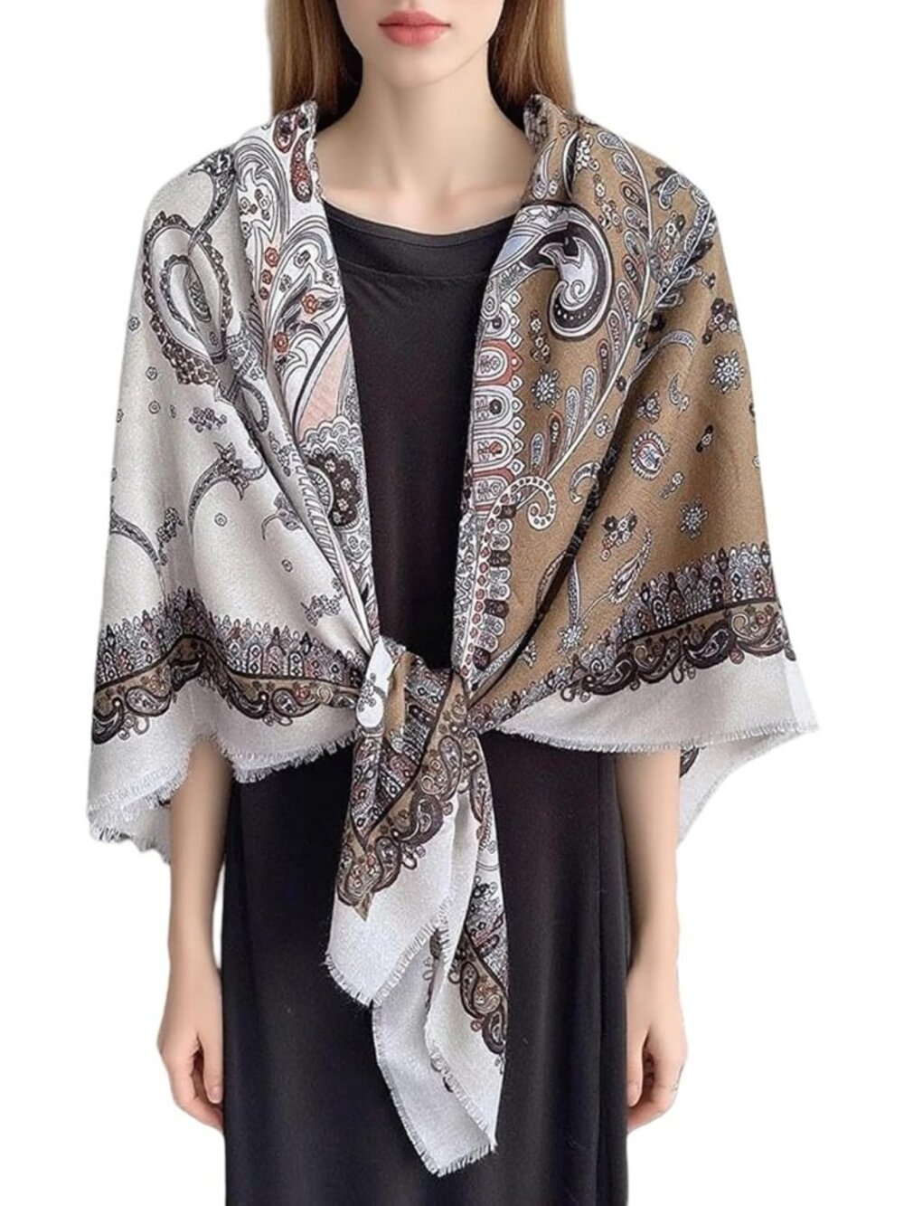 Large Square Cotton-Linen Scarf 51” | Fashionable Hair & Neck Wrap for Women